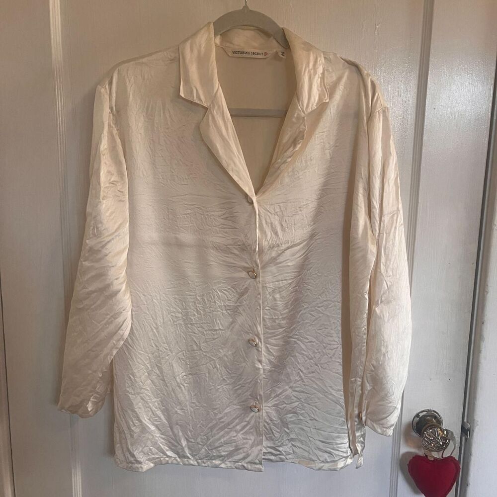 Victoria-s-secret Women's Cream and White Blouse